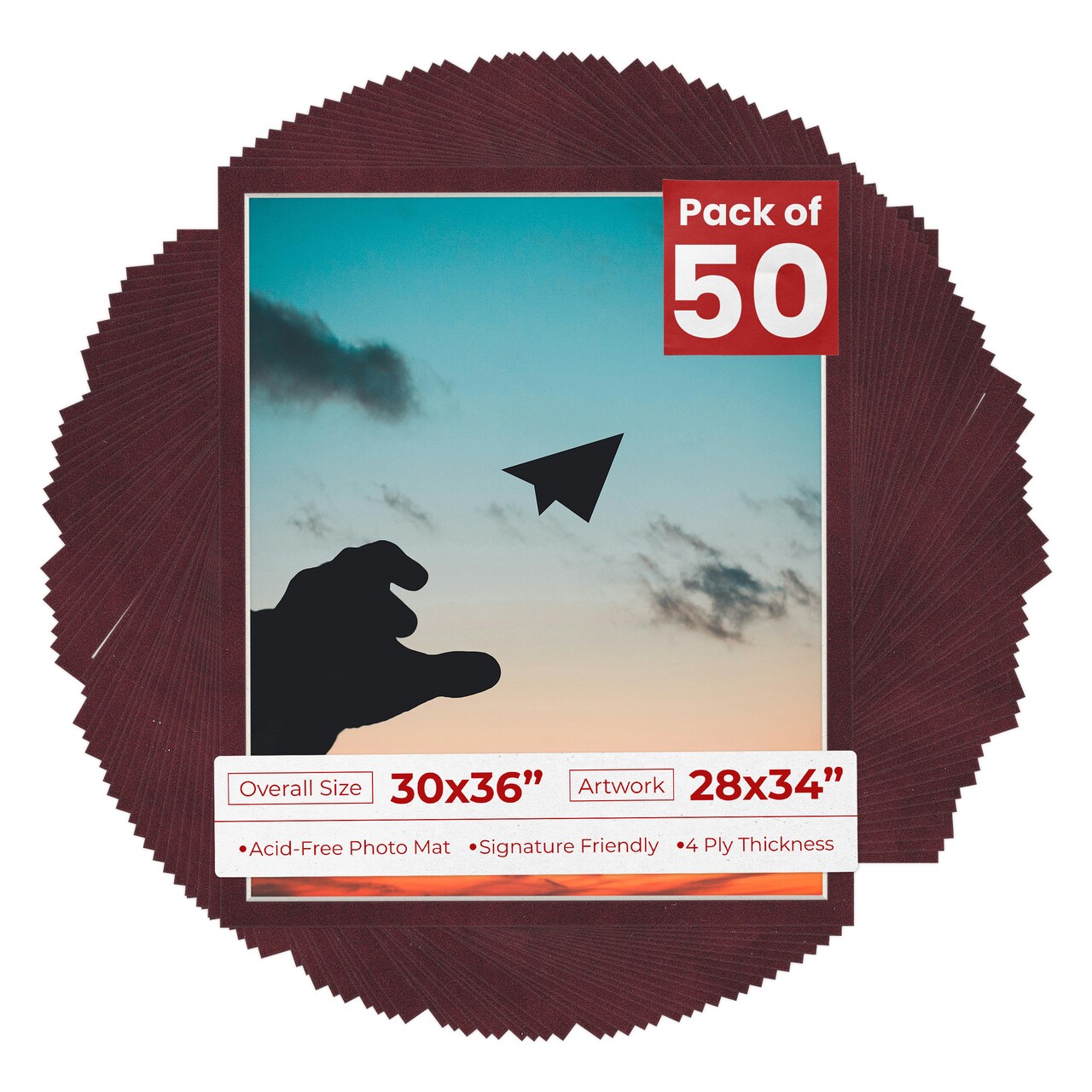 Dark Red Suede Mat Board for 30x36 Frames - Fits 28x34 Photos
